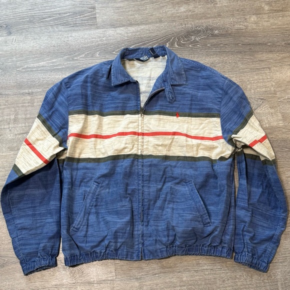 Polo Ralph Lauren Other - Polo Ralph Lauren Vintage XL Blue White Striped Harrington Zip Jacket rare